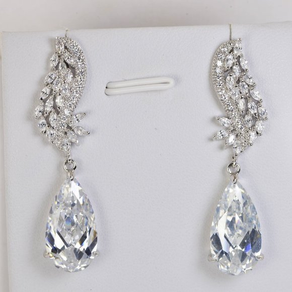 Luxury CZ Trendy Drop Brilliant Drop Crystal Dangle Earrings - Picture 2 of 2